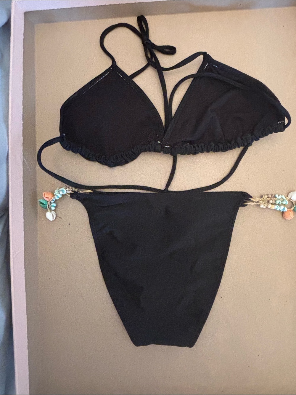 Black Women’s Embellished Side-Tie Bikini Set - Picture 3 of 5